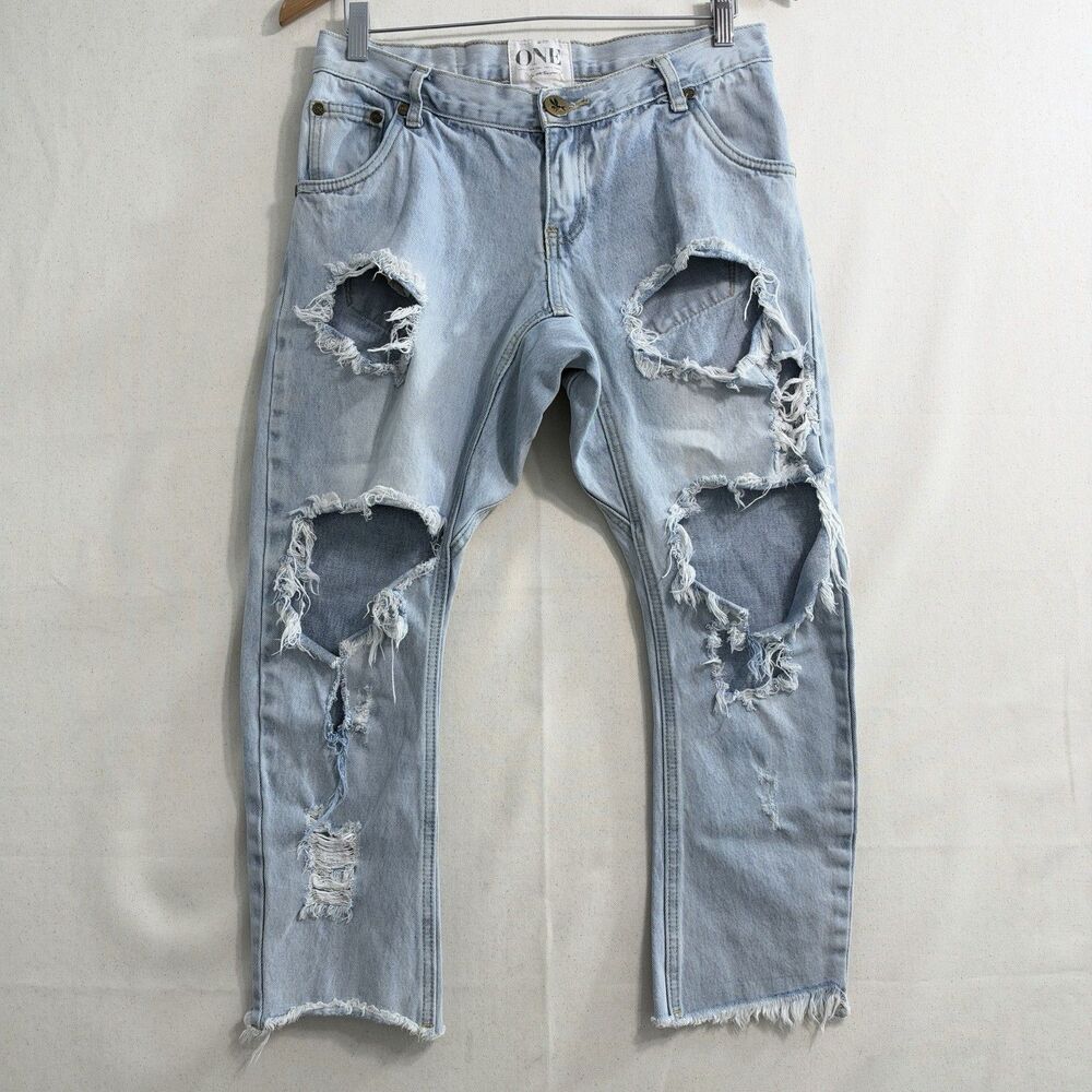 One Teaspoon Lonely Boys Jeans Womens 26 Blue Distressed Ripped Boyfriend Denim